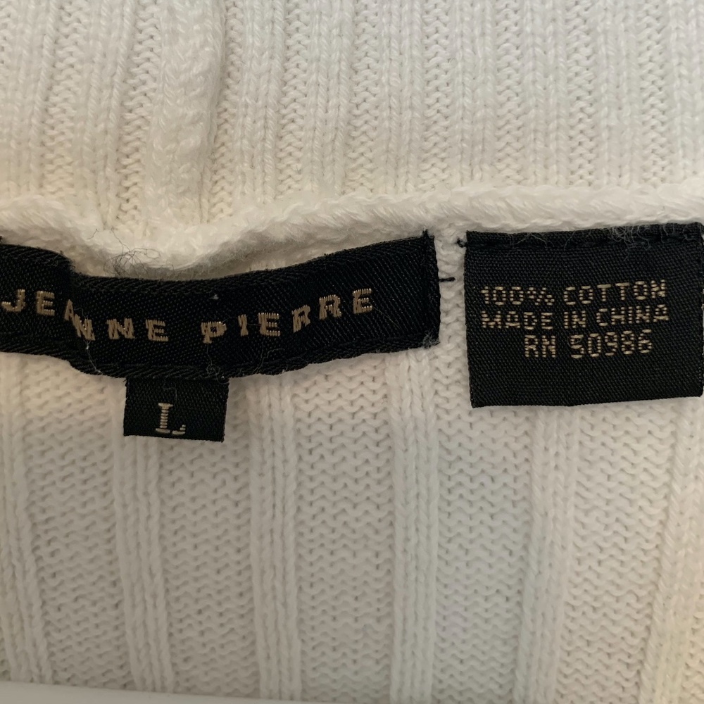 JEANNE PIERRE 100% COTTON WHITE RIBBED TURTLENECK SIZE LARGE - Picture 2 of 4